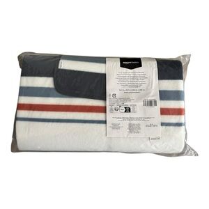Amazon Basics Picnic Blanket Waterproof Backing 200x200cm Blue/Red/White Stripes